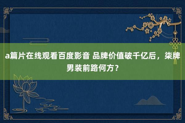 a篇片在线观看百度影音 品牌价值破千亿后，柒牌男装前路何方？