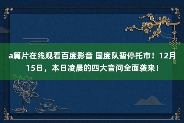 a篇片在线观看百度影音 国度队暂停托市！12月15日，本日凌晨的四大音问全面袭来！