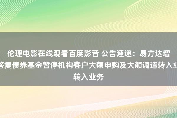 伦理电影在线观看百度影音 公告速递：易方达增强答复债券基金暂停机构客户大额申购及大额调遣转入业务