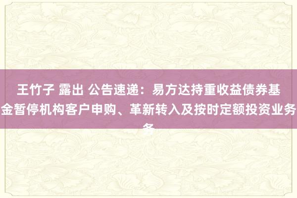 王竹子 露出 公告速递：易方达持重收益债券基金暂停机构客户申购、革新转入及按时定额投资业务